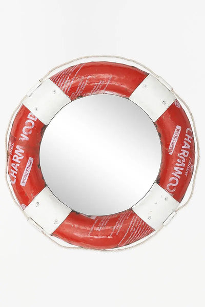 Batela Espejo con forma de salvavidas fabricado en metal reciclado