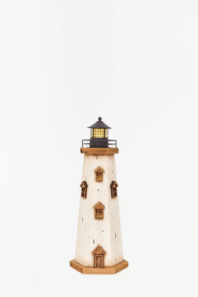 Batela Faro de madera blanco con Led. Decoración náutica