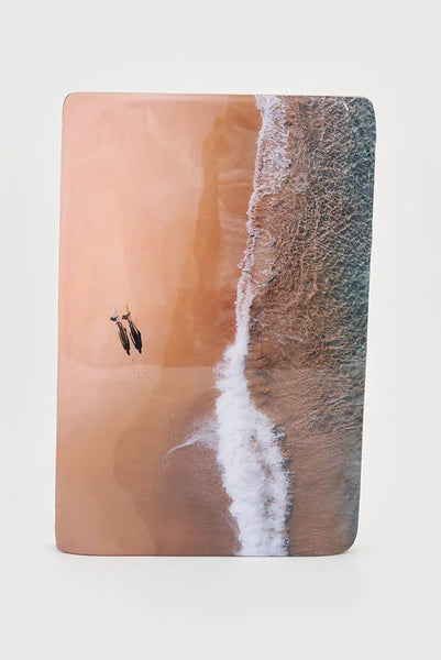 Batela Foto impresa sobre taco de madera con playa a vista de pájaro