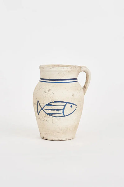 Batela Jarra con Pez Azul en Terracota - Estilo Náutico Vintage