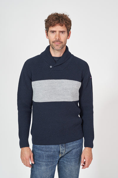 Batela Jersey de lana cuello chal con botón ancla hombre