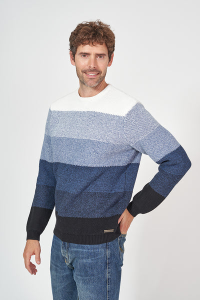 Batela Jersey de punto a rayas para hombre con tonos azules