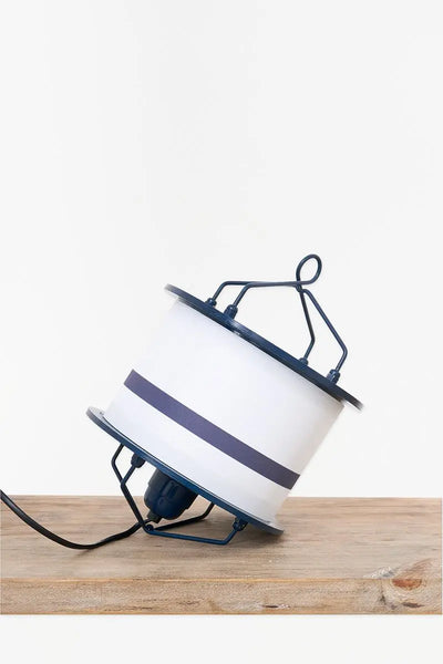 Batela Lámpara De Metal Con Raya Azul. Decoración Náutica
