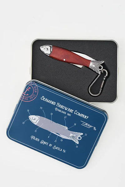 Batela Navaja de Madera y Metal en Forma de Pez: Estilo Náutico y Práctico