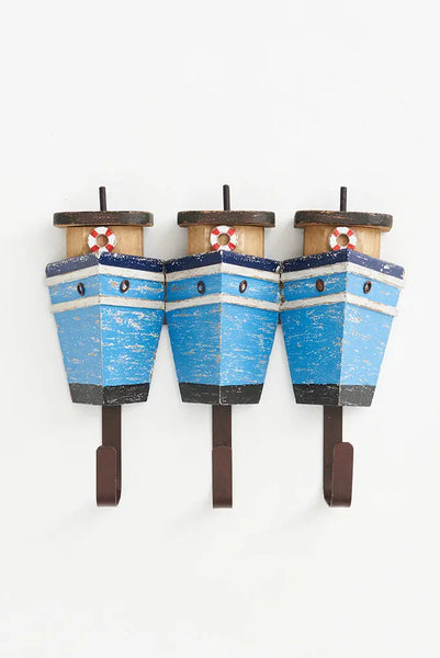 Batela Perchero de 3 Perchas Barcos de Madera - Estilo Náutico y Organización