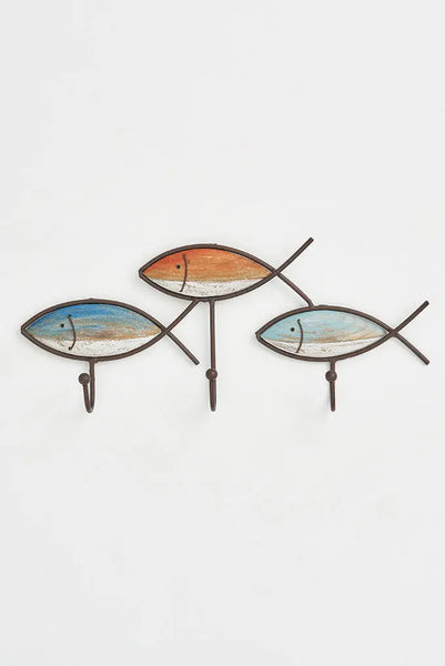 Batela Perchero de 3 Perchas Pez en Madera y Metal - Elegancia Náutica
