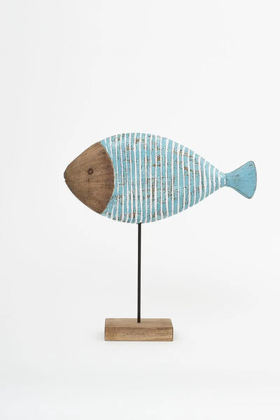 Batela Pez turquesa de madera pintada efecto envejecido