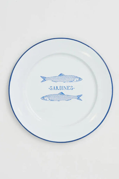 Batela Plato Grande en Metal Esmaltado Blanco "Sardines