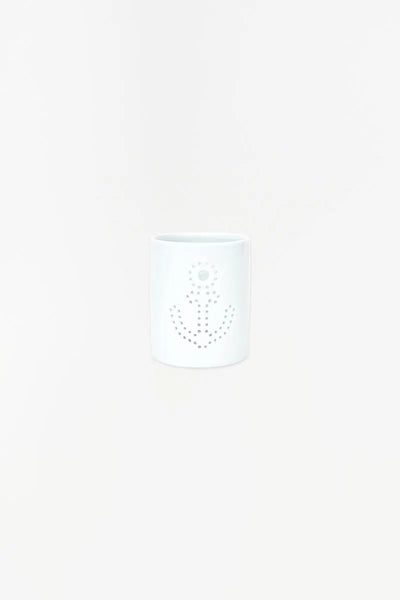 Batela Portavelas de cerámica blanca con ancla - D7298 - Batela