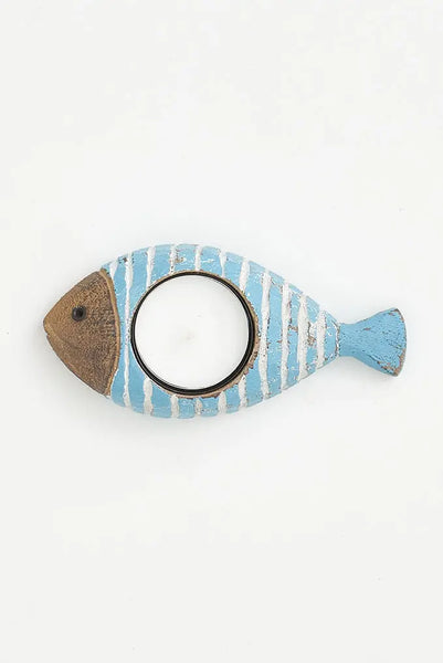Batela Portavelas Pequeños Forma de Pez Azul Claro - Iluminación y Serenidad