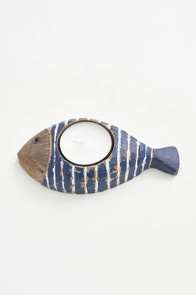 Batela Portavelas Pequeños Forma de Pez Azul Oscuro - Ilumina con Elegancia