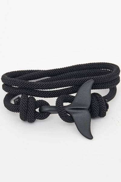 Batela Pulsera de cuerda negra con cola de ballena - Batela