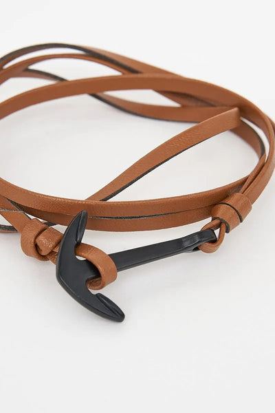 Batela Pulsera de piel marrón claro con ancla - Batela