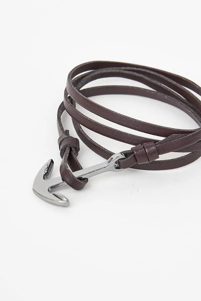 Batela Pulsera de piel marrón oscuro con ancla - Batela