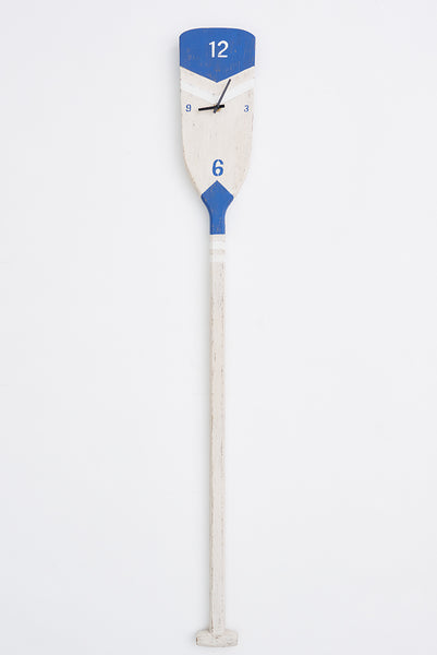 Batela Reloj Remo de Madera de Pared 120 cm - Estilo Náutico Azul y Blanco