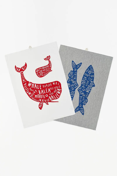 Batela Set de 2 paños o trapos de cocina con peces y ballenas - Batela