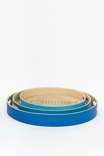 Batela Set de 3 bandejas de bambú con espinas de peces grabadas - Batela