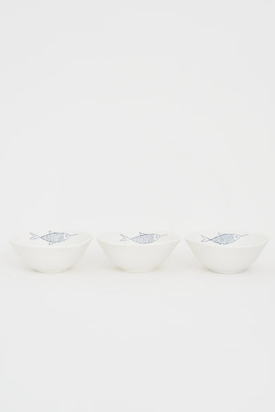 Batela Set de 3 Boles de Porcelana con Motivos de Peces - Estilo Náutico