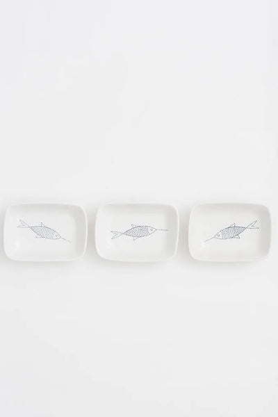 Batela Set de 3 Platillos de Porcelana con Motivos de Peces - Estilo Náutico