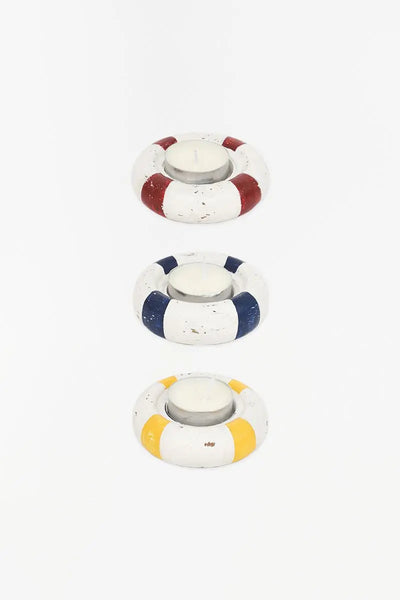 Batela Set de 3 Portavelas con forma de salvavidas de madera - Batela