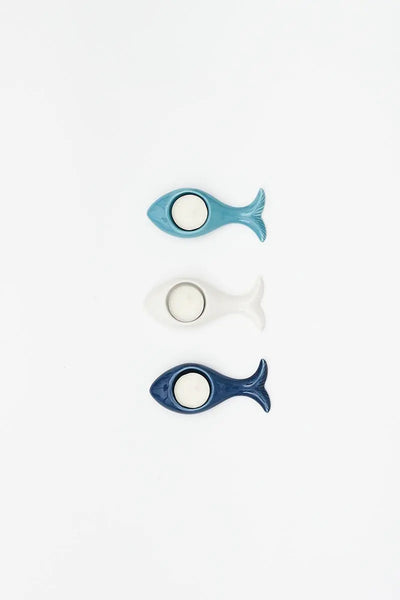 Batela Set de 3 portavelas de cerámica con forma de pez - Batela