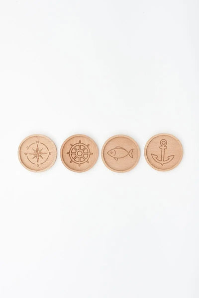 Batela Set de 4 posavasos de madera con motivos náuticos - Batela