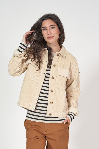 Batela Sobrecamisa corta de pana para mujer con grandes bolsillos. Batela