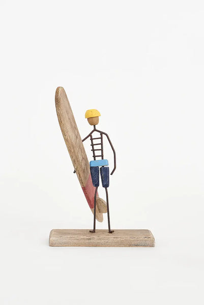 Batela Surfero Decorativo de Madera y Metal con Base