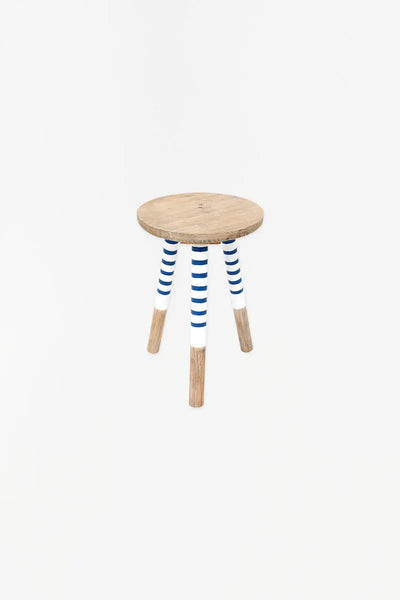 Batela Taburete de madera patas a rayas. Decoración náutica