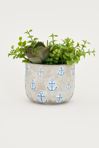 Batela Tiesto de Cemento con Anclas Azules. Elegancia náutica