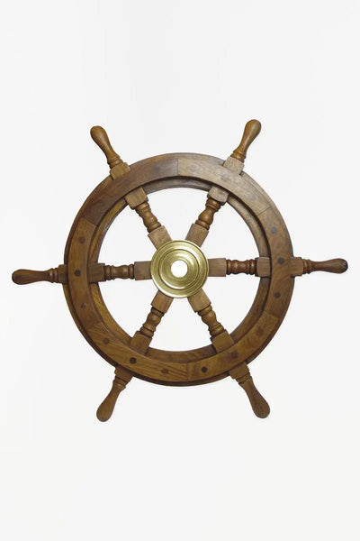 Batela Timón de madera y latón 110 cm. Decoración náutica