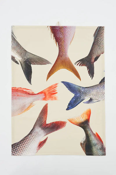 Batela Trapo de Cocina en Algodón con Diseño de Colas de Peces Multicolor