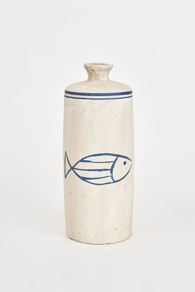 Batela Vasija Grande con Pez Azul en Estilo Vintage - Toque Náutico