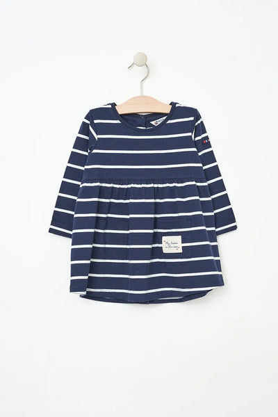 Batela Vestido a rayas de manga larga en algodón para bebé. Batela