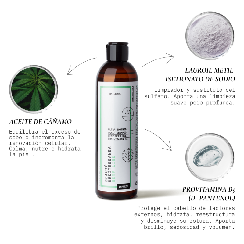 Beauté Mediterranea Ultra Soothed Scalp Champú Con Aceite De Cáñamo Sin Sulfatos