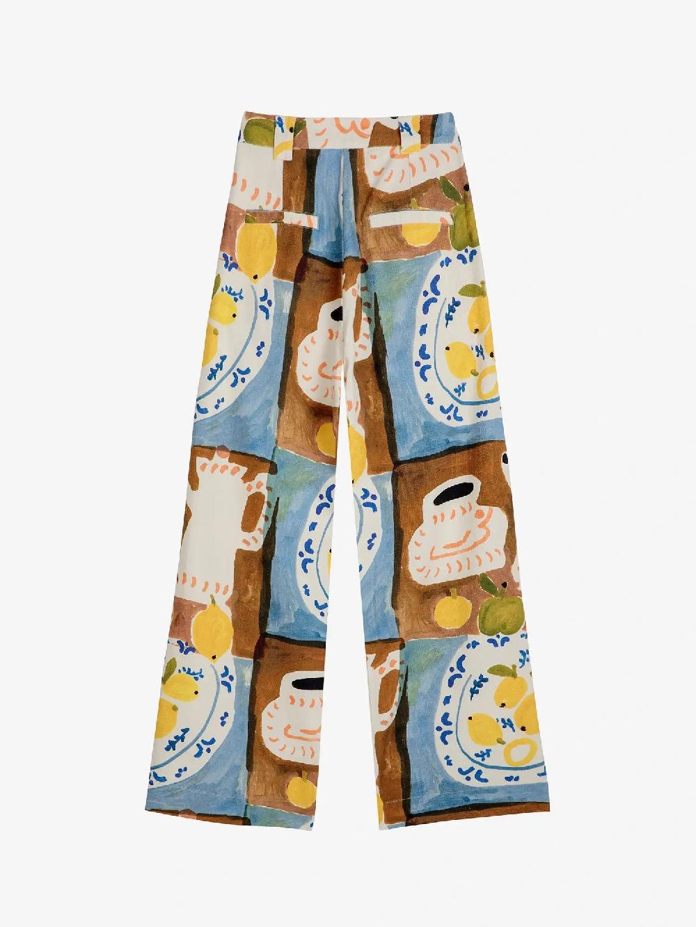 Bobo Choses Abstract Tea Time Printed Wide-leg Pleated Pant