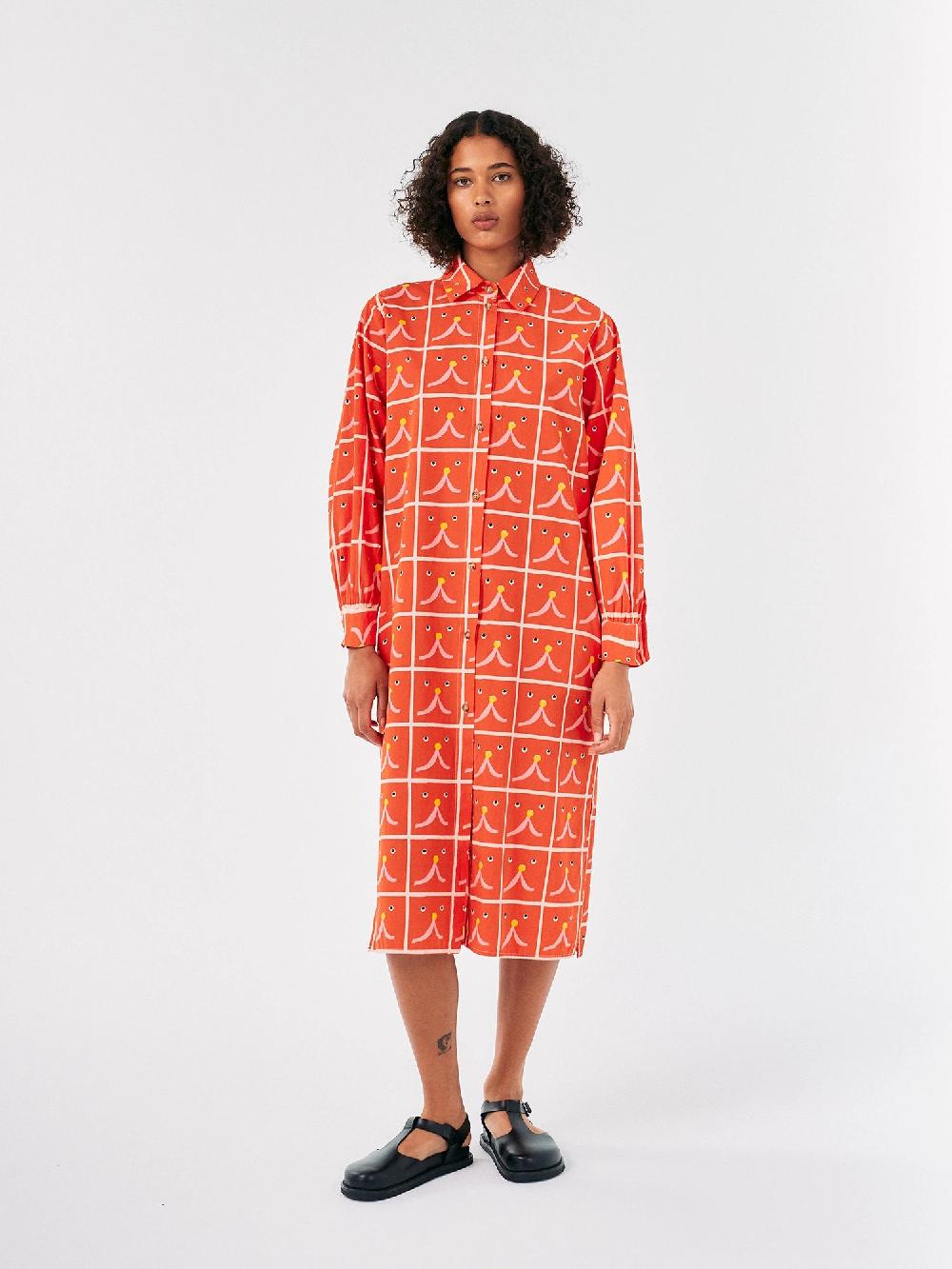 Bobo Choses Abstract Cat Smile Printed Shirt Dress