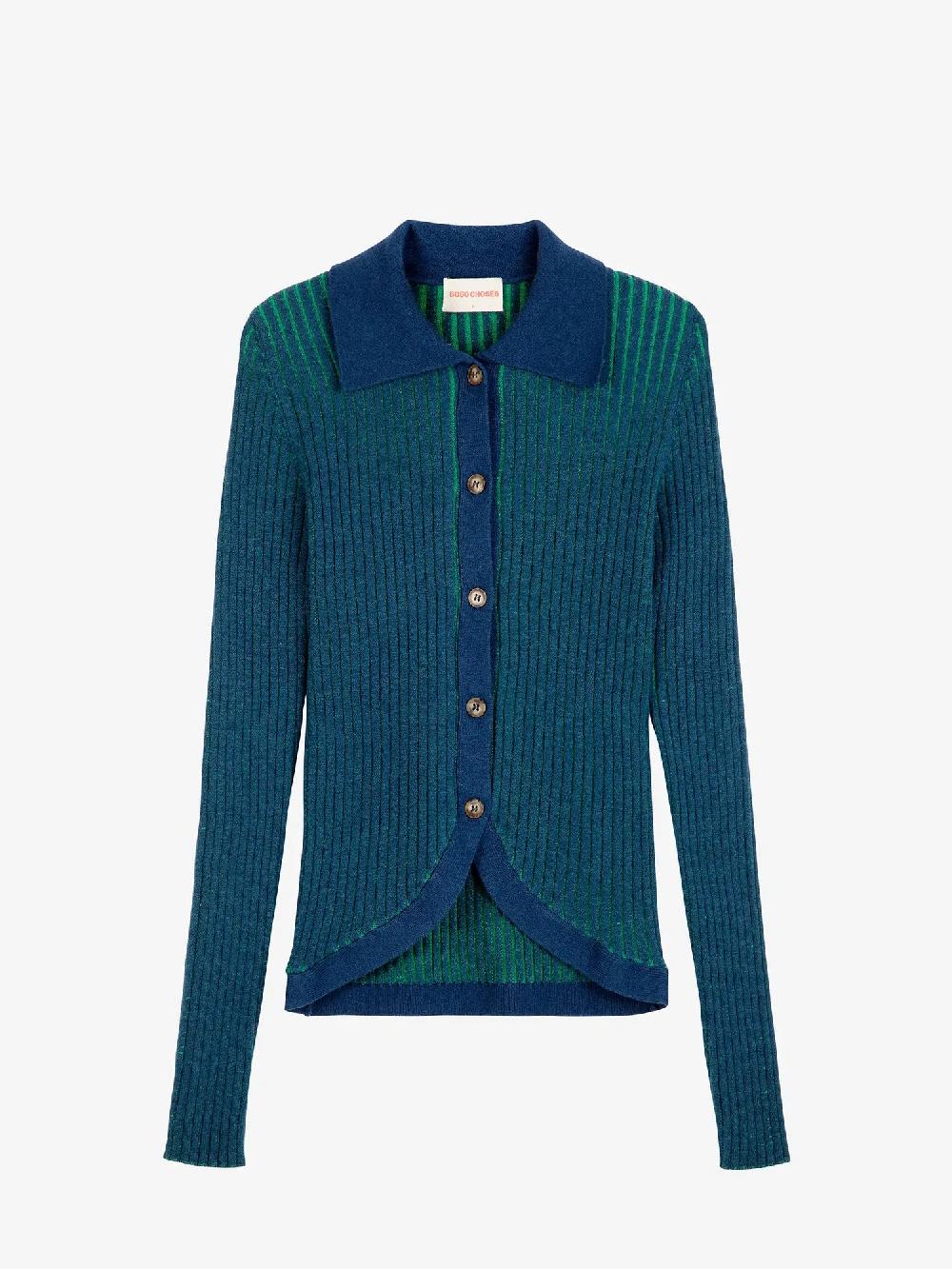 Bobo Choses Bicolor Ribbed Knitted Collar Cardigan