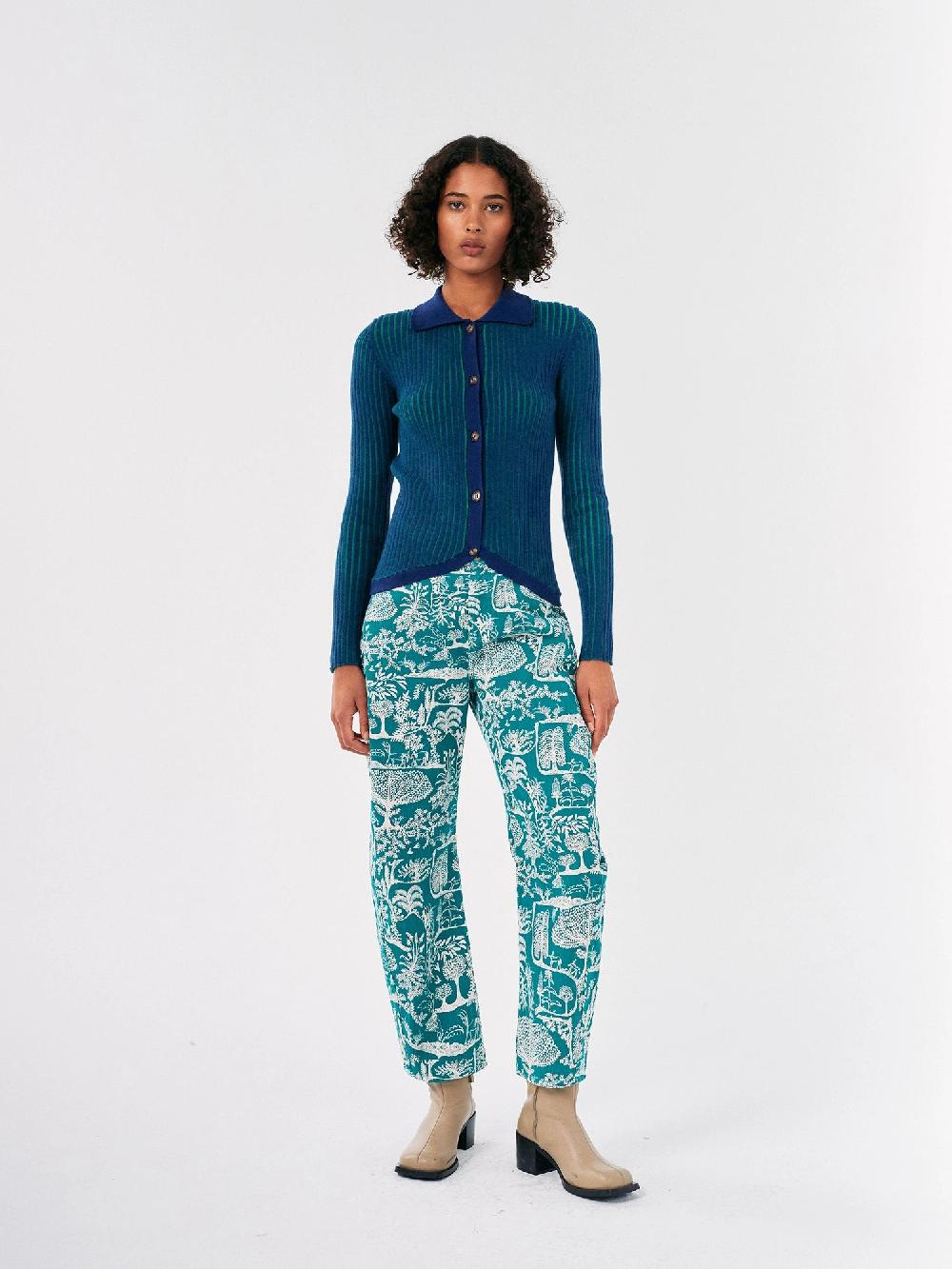 Bobo Choses Bicolor Ribbed Knitted Collar Cardigan