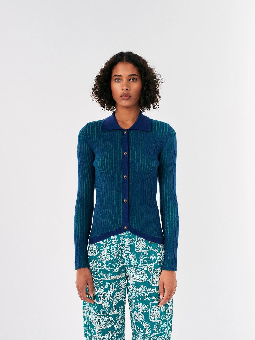 Bobo choses Bicolor ribbed knitted collar cardigan