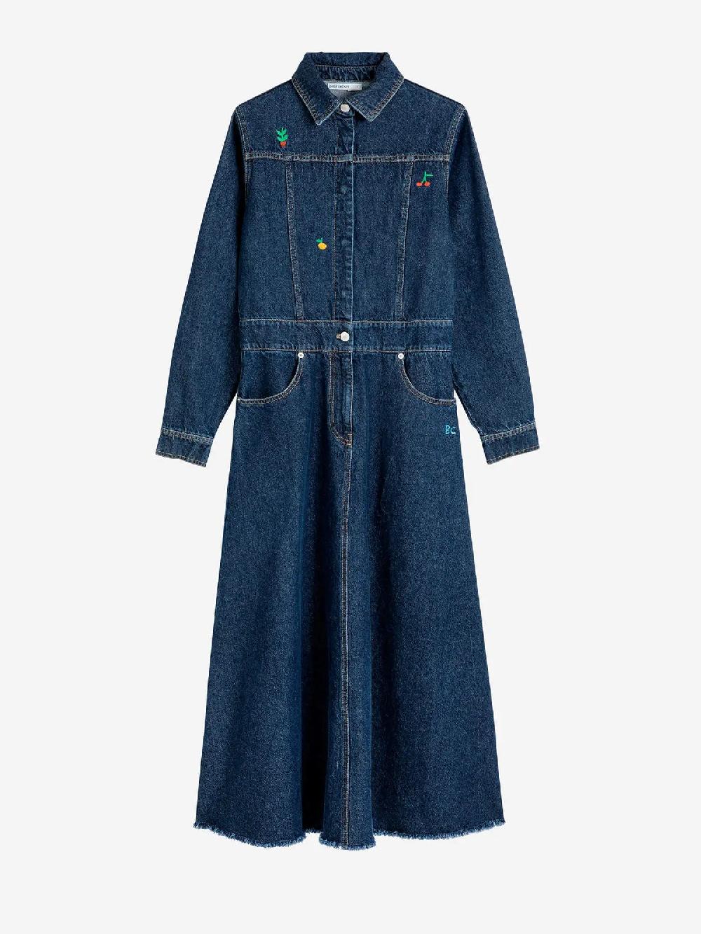 Bobo Choses Denim Embroidered Flared Long Dress