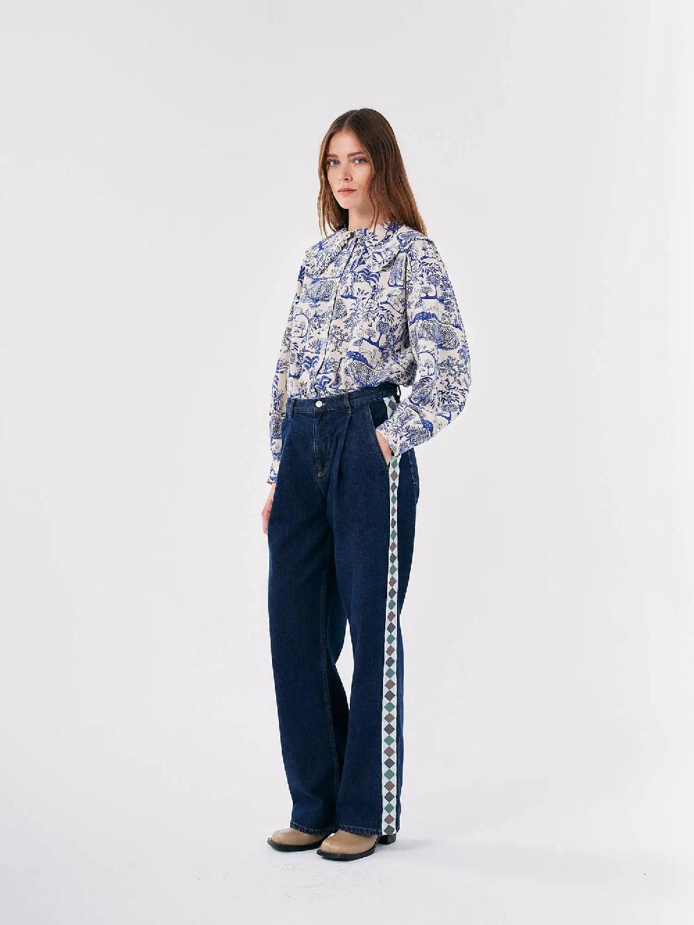 Bobo choses Embroidered denim pleated jeans