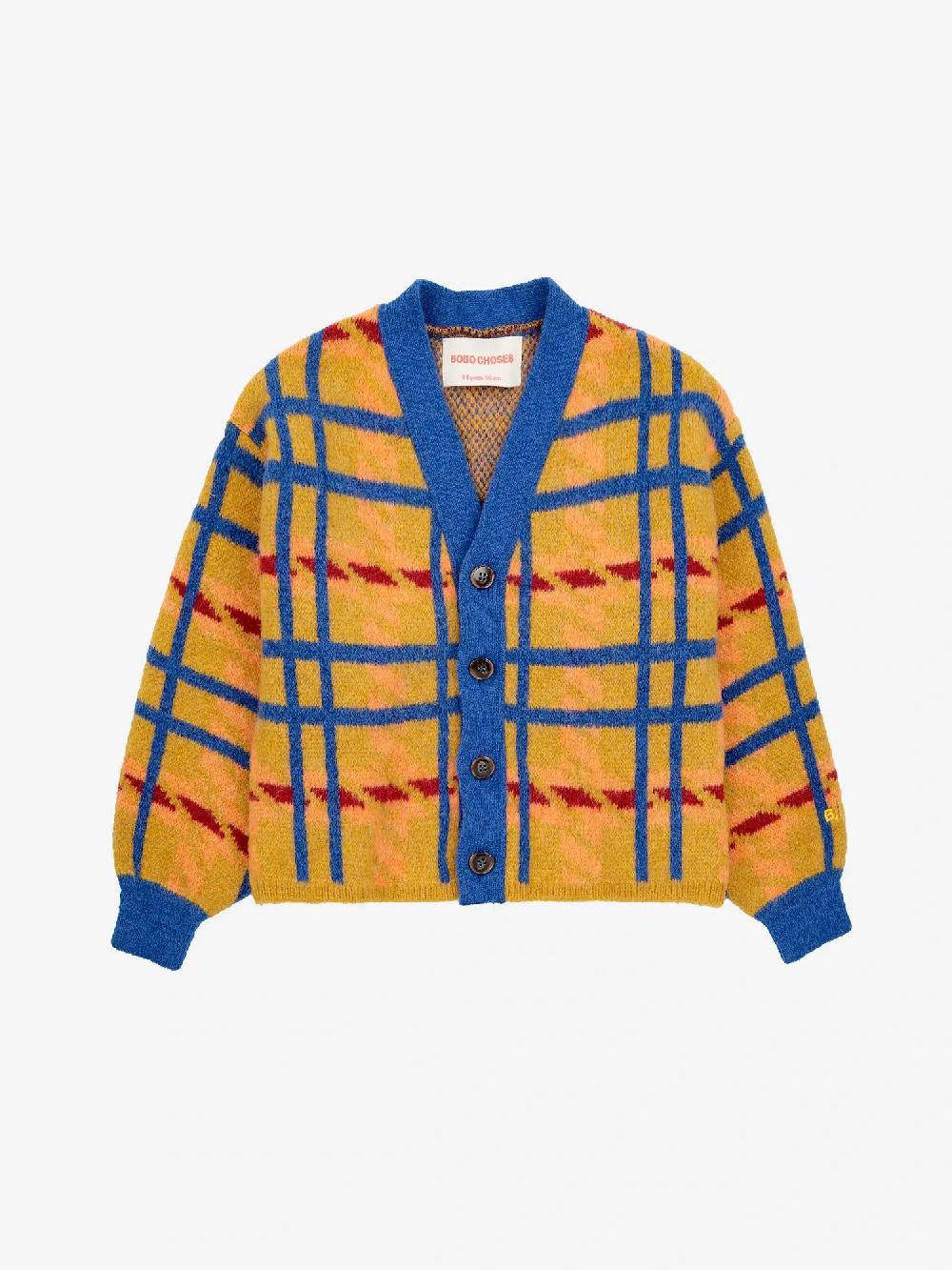 Bobo Choses Madras Check Jacquard Crop Cardigan