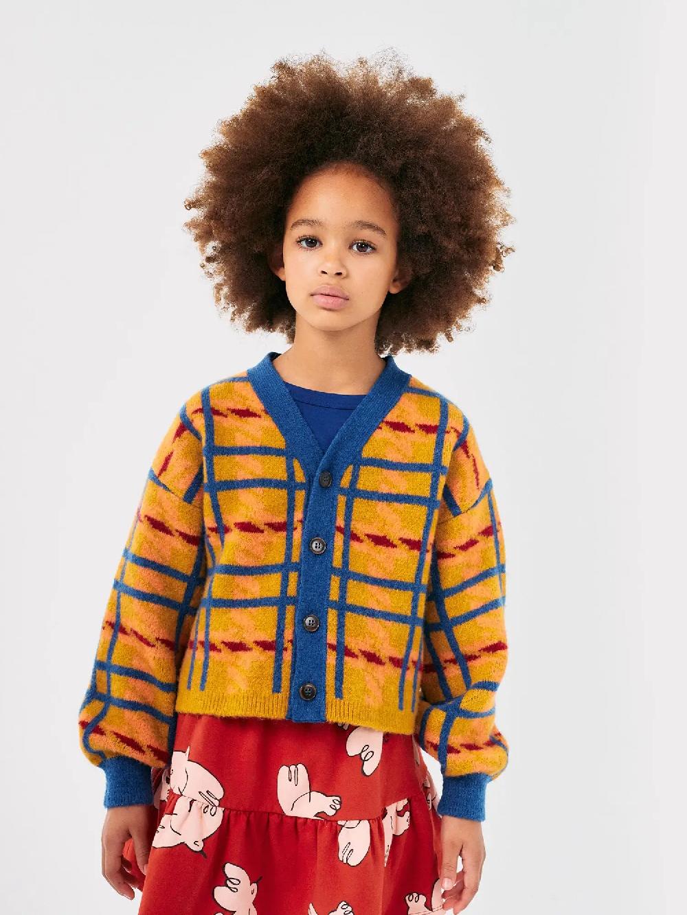 Bobo choses Madras check jacquard crop cardigan