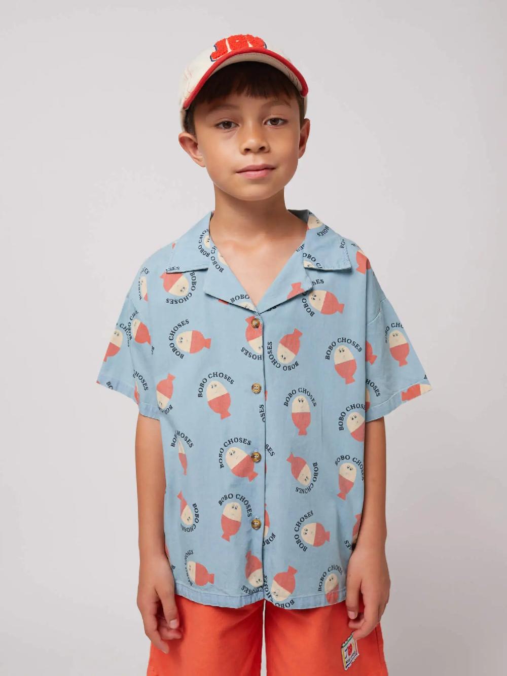 Bobo choses Morning Egg all over light denim shirt