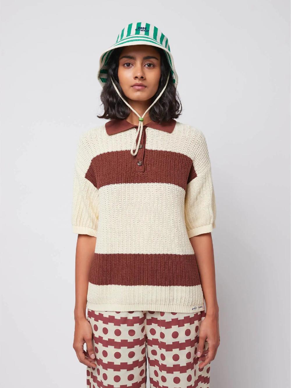 Bobo Choses Stripes Pointelle Knitted Polo Shirt