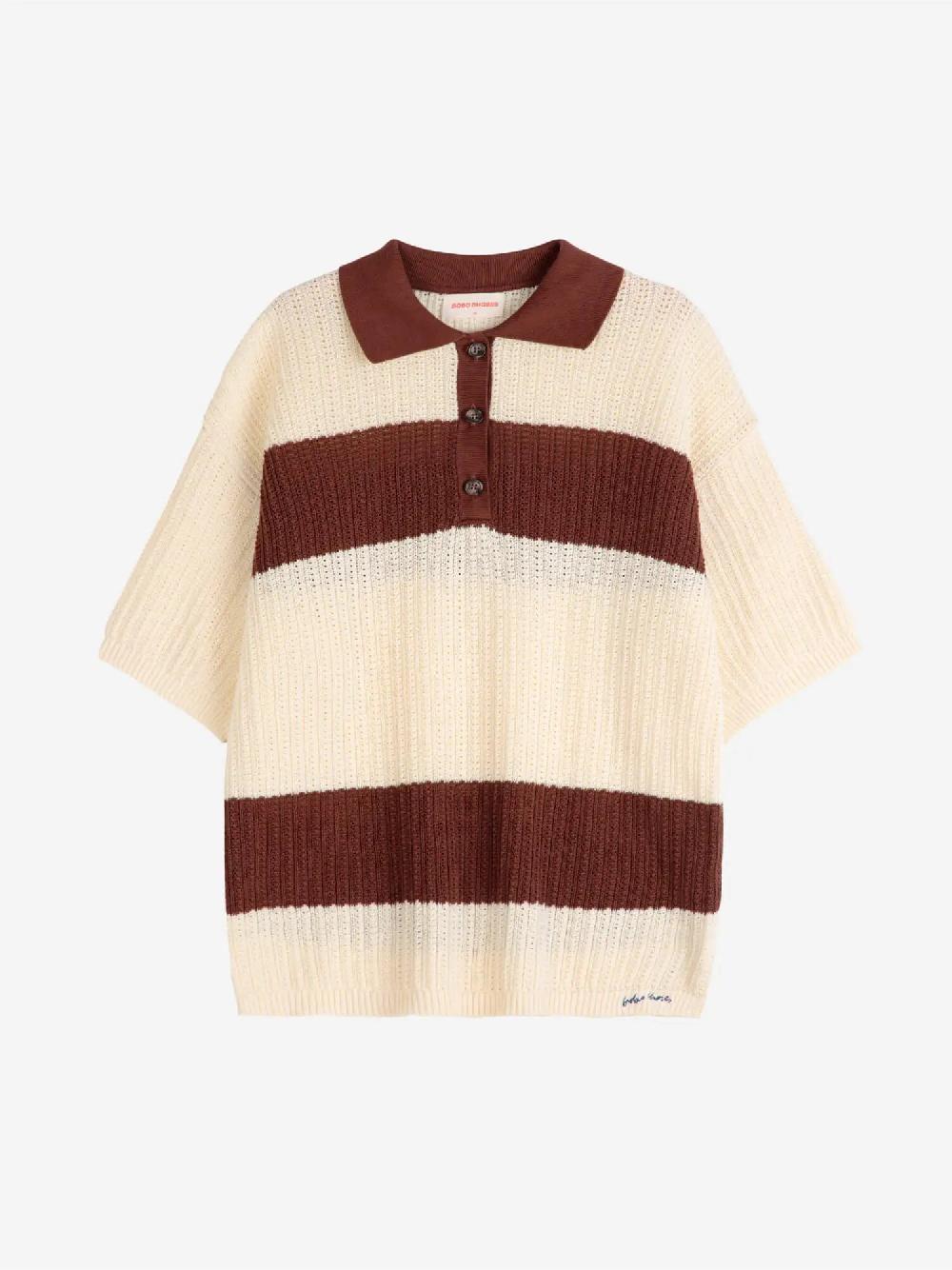 Bobo choses Stripes pointelle knitted polo shirt