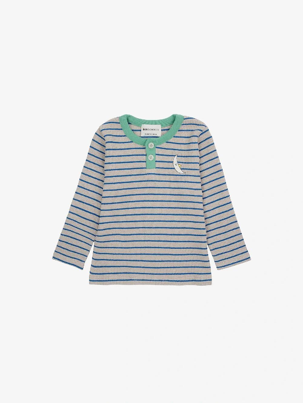 Bobo choses Stripes waffle buttoned T- shirt