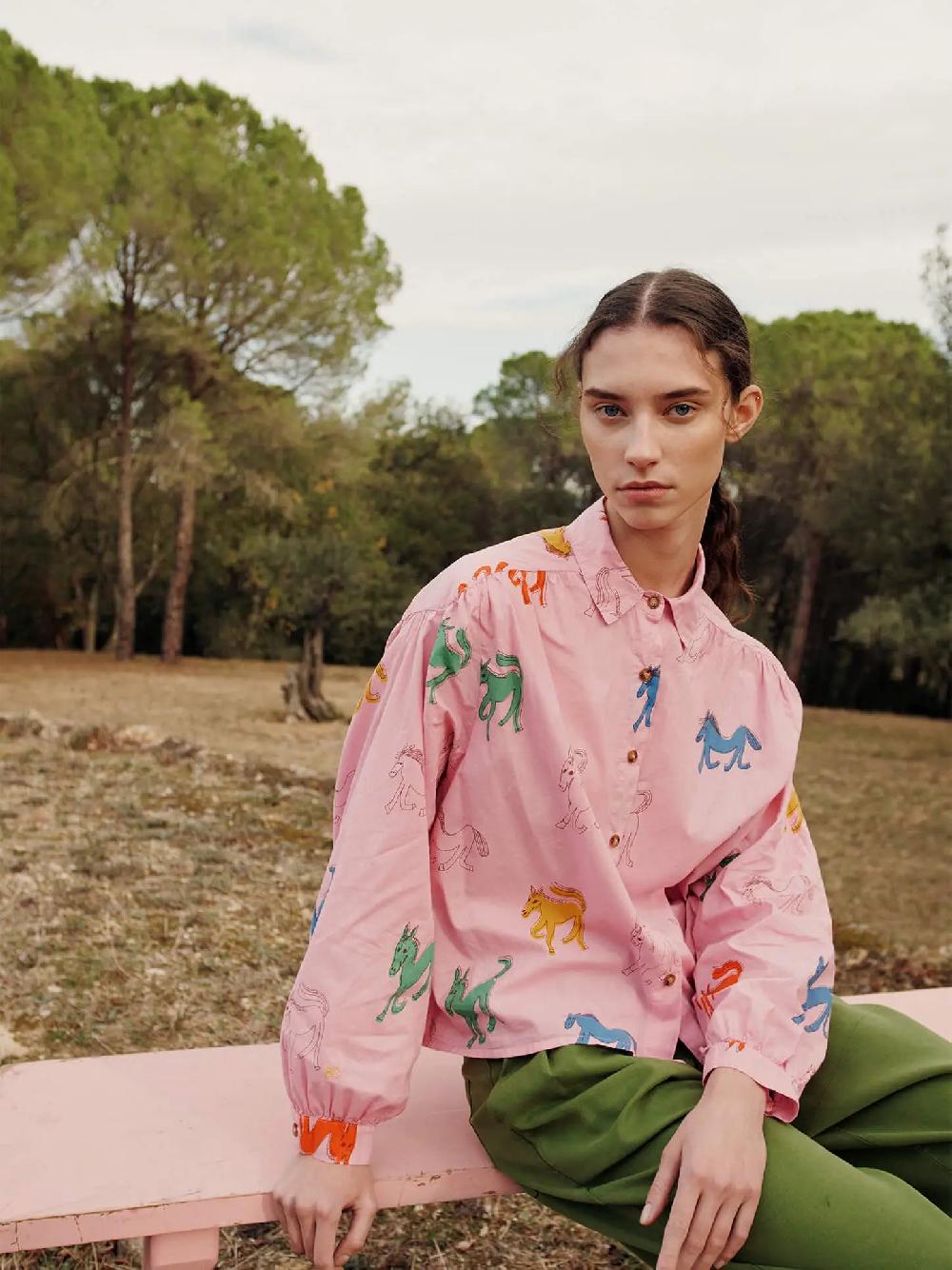 Bobo choses Wonder Horse print gathered shirt