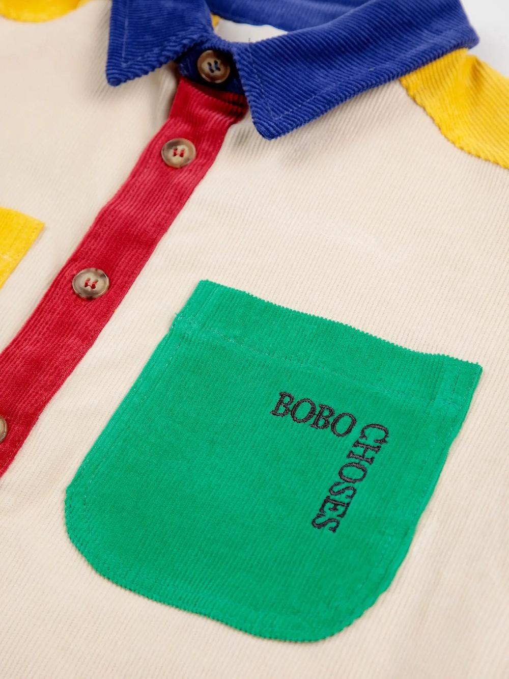 Bobo Choses Bobo Square Embroidery Color Block Corduroy Shirt